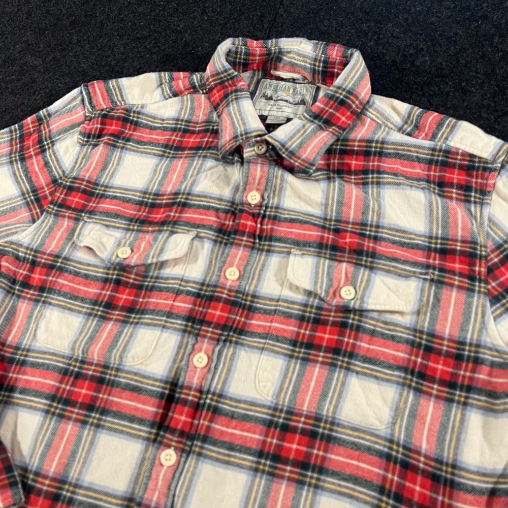 American Eagle Flannel Shirt Mens L Red Plaid Long Sleeve Cotton Workwear Rugged